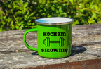 Kubek emaliowany zielony z nadrukiem "Kocham Siłownię" - na siłownię #1