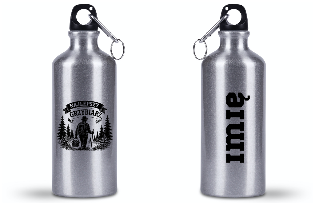 Bidon srebrny 500 ml z nadrukiem „Najlepszy Grzybiarz” – na grzyby #4