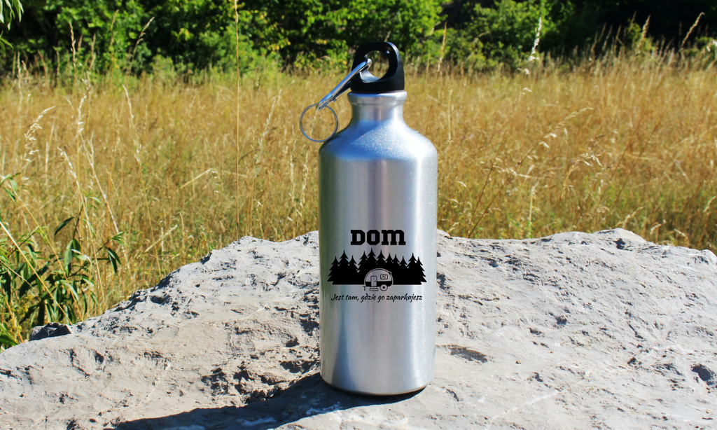 Bidon srebrny 500 ml z nadrukiem „Dom jest tam, gdzie go zaparkujesz” – podróż, camping #5