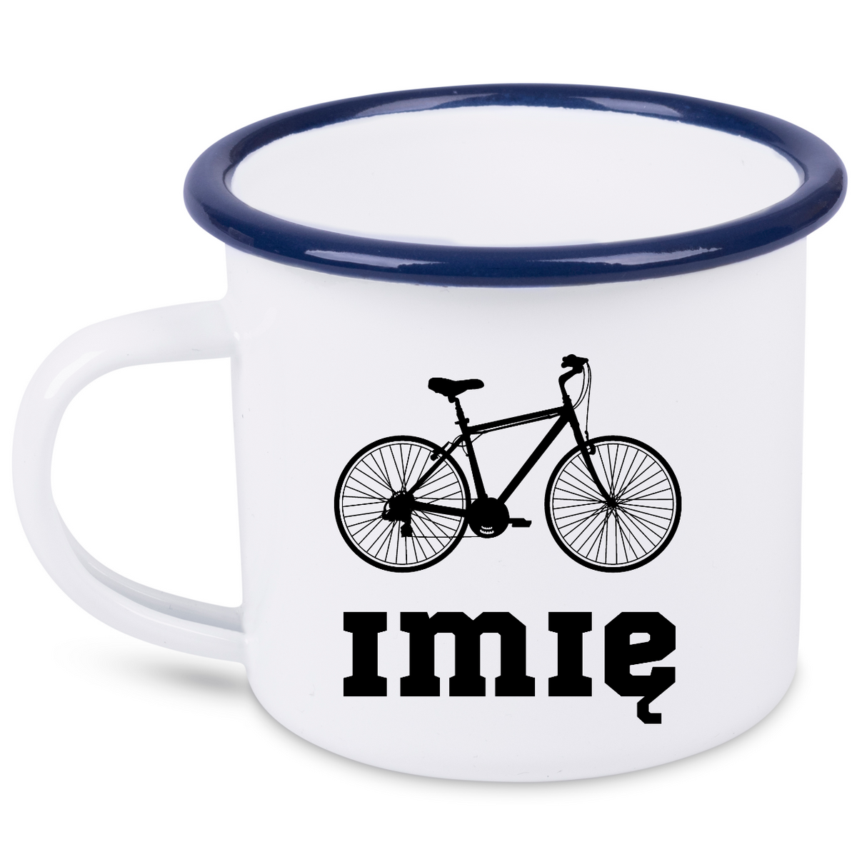 Kubek emaliowany biały z grafiką roweru i imieniem do wyboru – dla rowerzystów #3