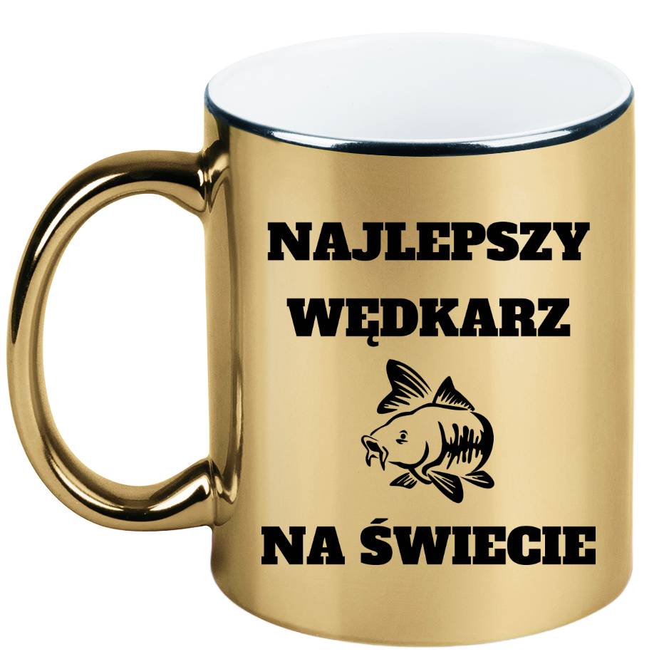Kubek złoty z nadrukiem "Najlepszy wędkarz na świecie" – wędkarstwo #2