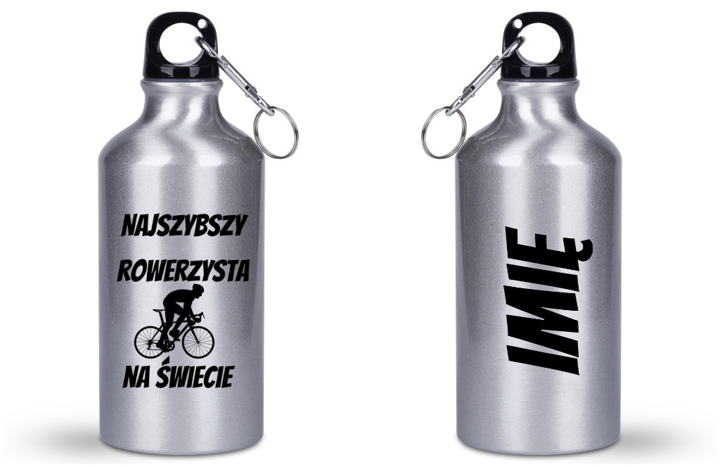 Butelka srebrna 400 ml z nadrukiem „Najszybszy rowerzysta na świecie” – dla rowerzysty #8
