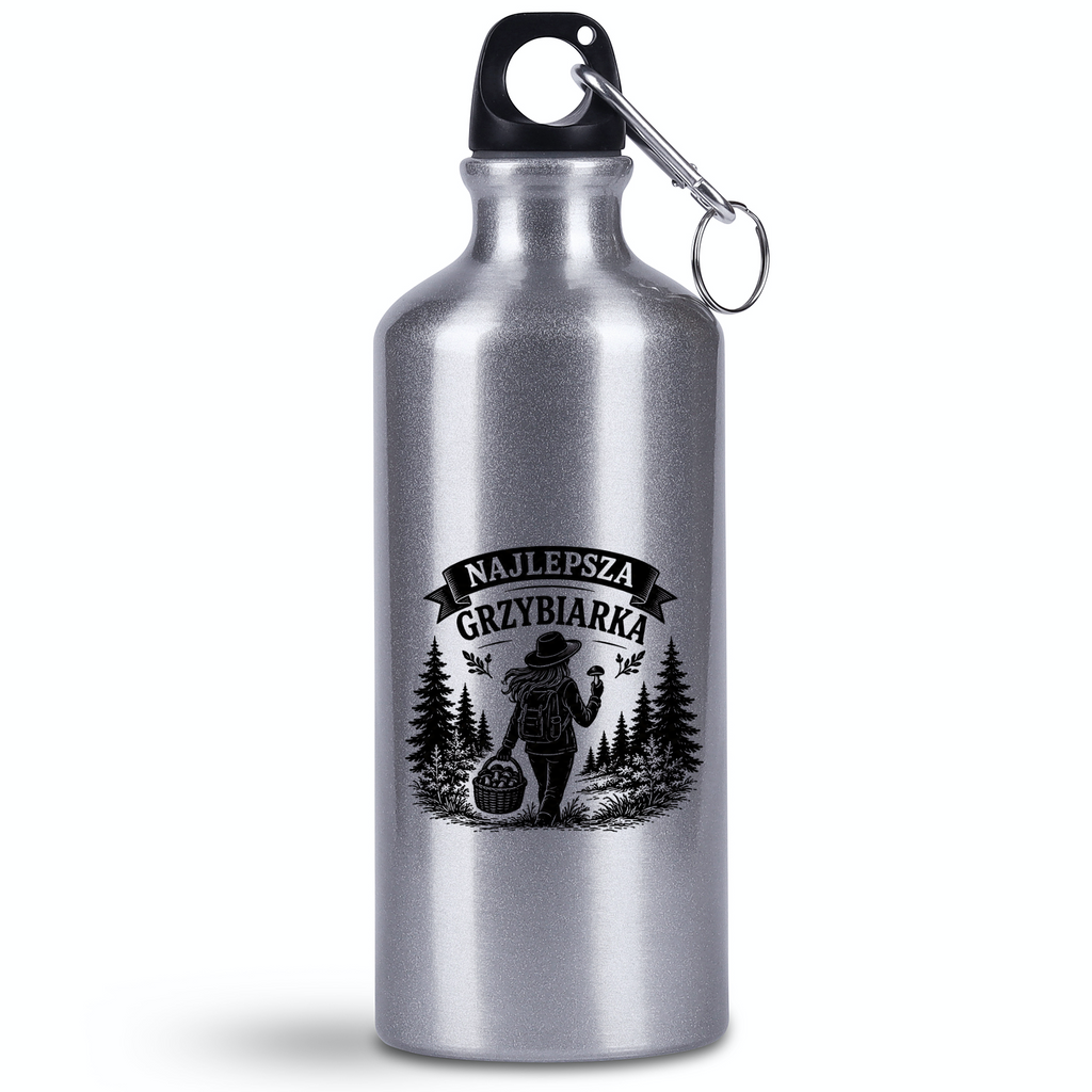 Bidon srebrny 500 ml z nadrukiem „Najlepsza Grzybiarka” – na grzyby #3