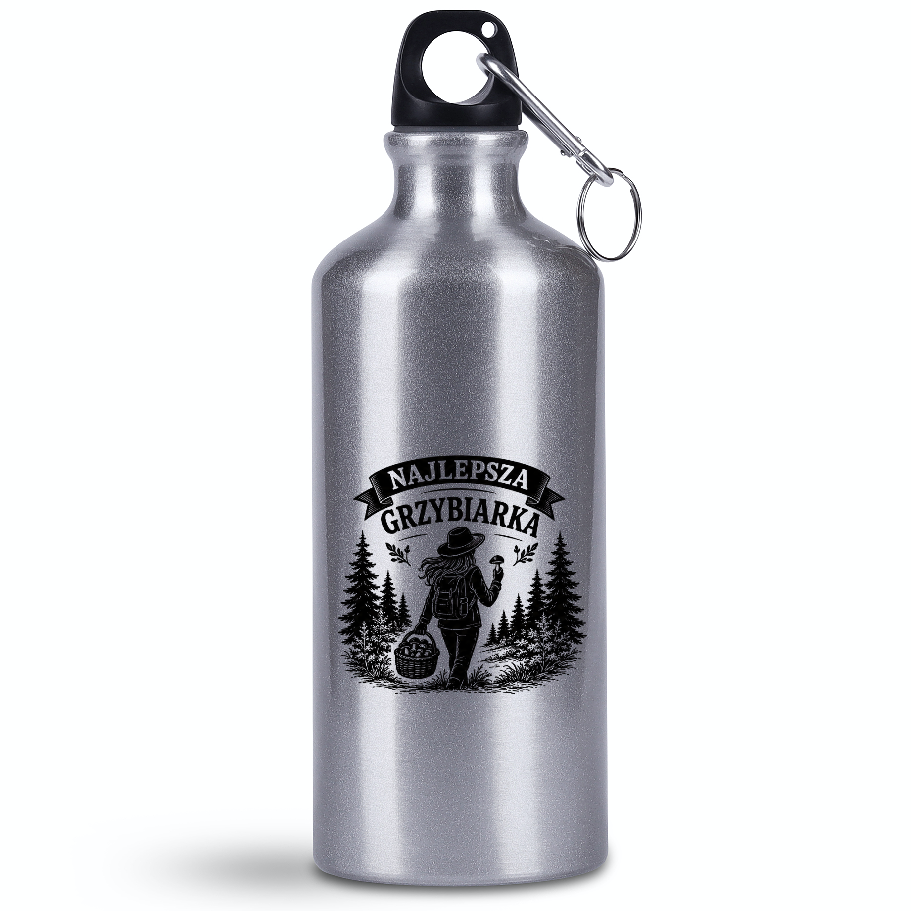 Bidon srebrny 500 ml z nadrukiem „Najlepsza Grzybiarka” – na grzyby #3