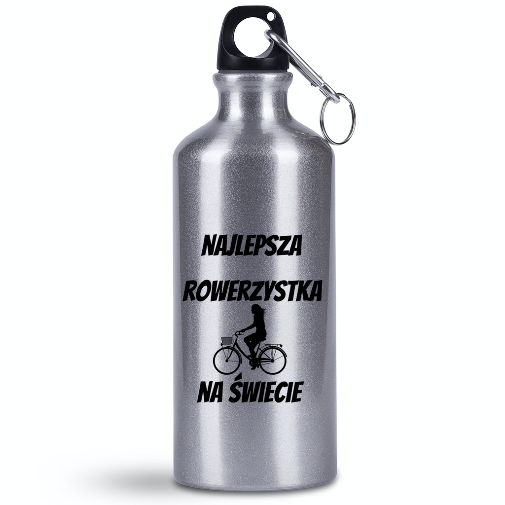 Bidon srebrny 500 ml na rower z nadrukiem "Najlepsza rowerzystka na świecie" - dla rowerzystki #3