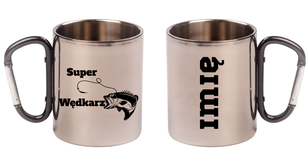 Kubek metalowy 300 ml z czarnym karabińczykiem i nadrukiem "Super Wędkarz" #5