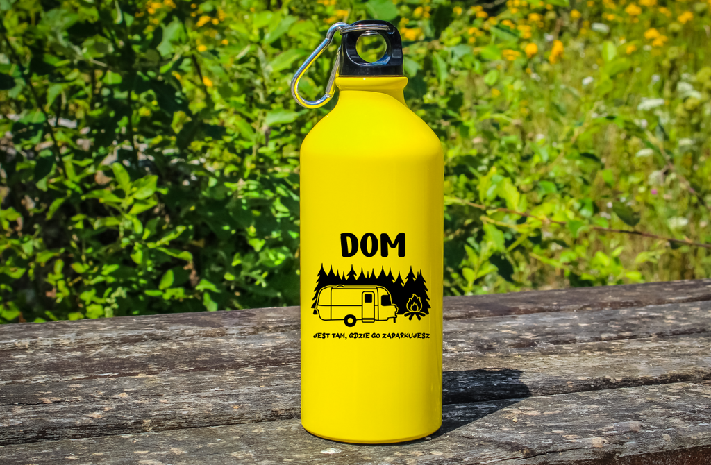 Butelka żółta 600 ml z nadrukiem "Dom jest tam, gdzie go zaparkujesz" – camping, namiot, podróże #6