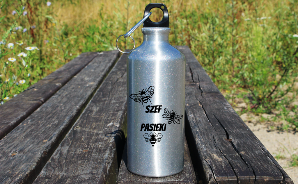 Butelka srebrna 500 ml z nadrukiem „Szef pasieki” – pszczelarstwo #4