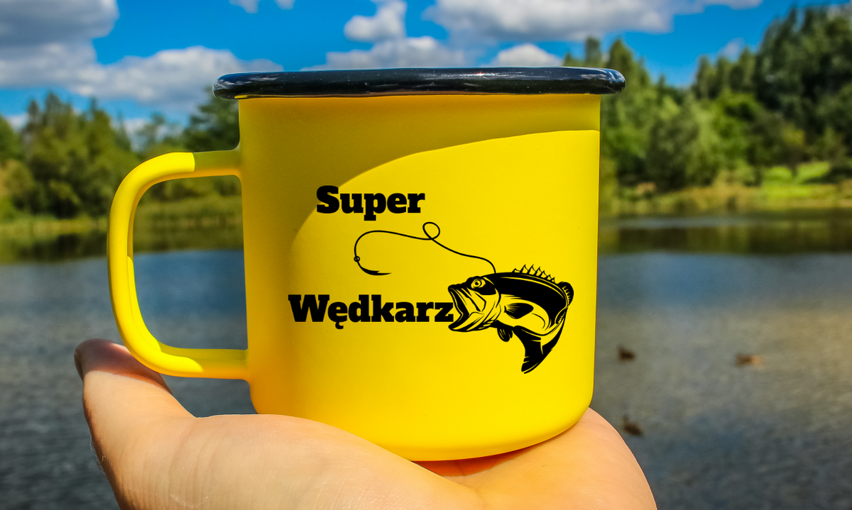 Kubek emaliowany żółty 360 ml z nadrukiem "Super Wędkarz" – wędkarstwo #5