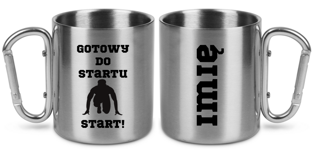 Kubek ze srebrnym karabińczykiem – z nadrukiem "Gotowy do startu start!" – dla panów, bieganie #6