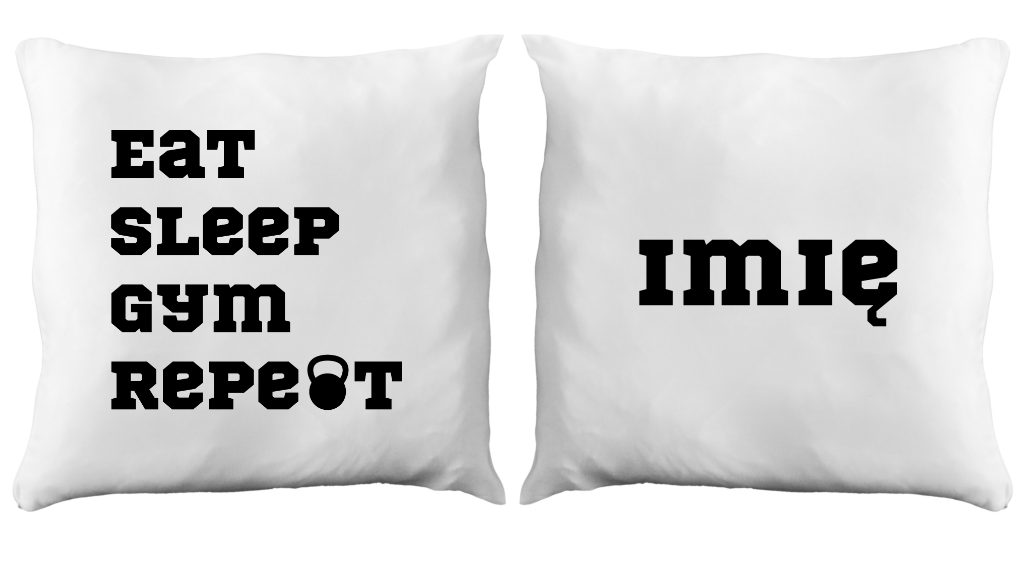 Poduszka z nadrukiem "Eat Sleep Gym Repeat" – siłownia #6