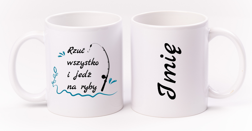 Kubek biały z nadrukiem: "Rzuć wszystko i jedź na ryby" - wędkarstwo #5