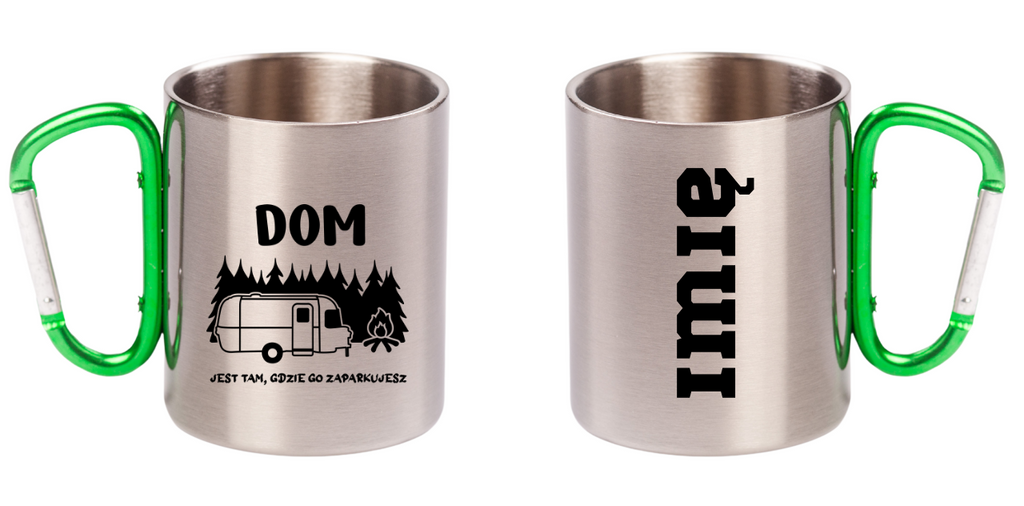 Kubek z zielonym karabińczykiem i nadrukiem "Dom jest tam, gdzie go zaparkujesz" - camper, camping #6