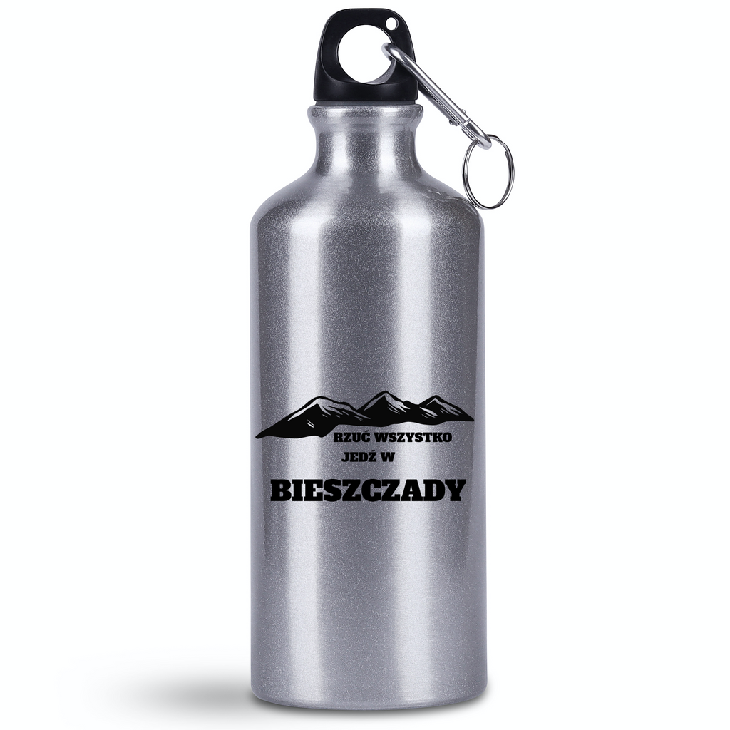 Bidon srebrny 500 ml z grafiką „Rzuć wszystko, jedź w Bieszczady” #1