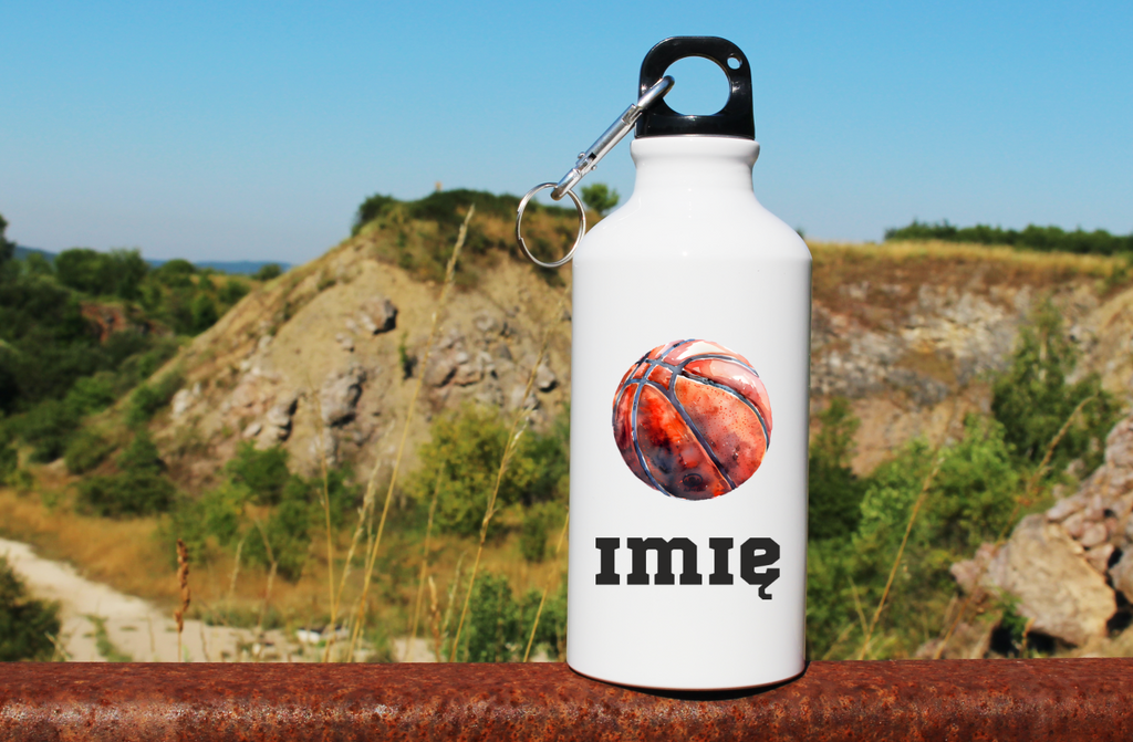 Bidon biały 400 ml z grafiką piłki do kosza i imieniem do wyboru - koszykówka #4