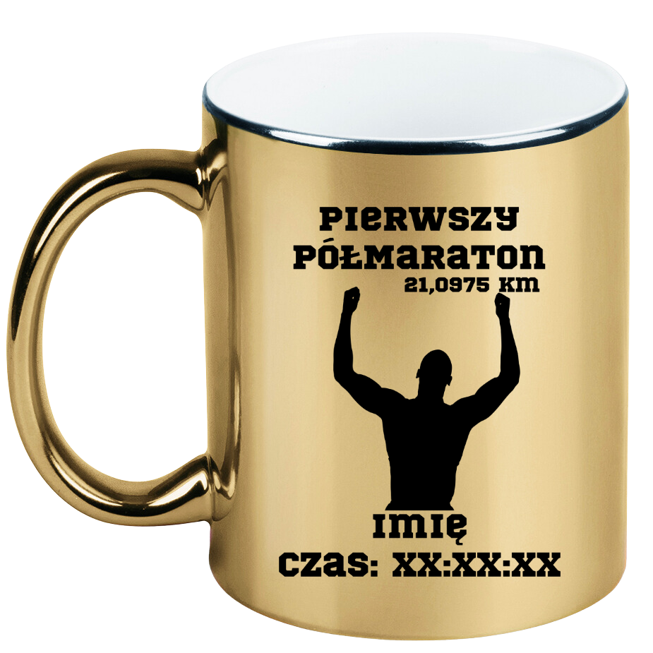Kubek złoty pamiątka po pierwszym półmaratonie + imię i czas – bieganie #9
