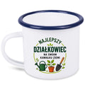 Kubek emaliowany biały z nadrukiem „Najlepszy działkowiec na swoim kawałku ziemi” – ogród, działka #4