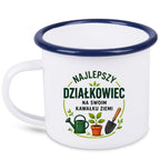 Kubek emaliowany biały z nadrukiem „Najlepszy działkowiec na swoim kawałku ziemi” – ogród, działka #4