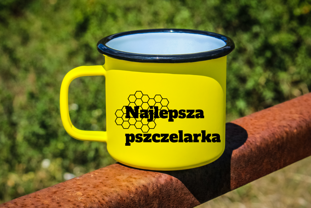 Kubek emaliowany żółty z napisem "Najlepsza pszcelarka" – pszczelarstwo #3