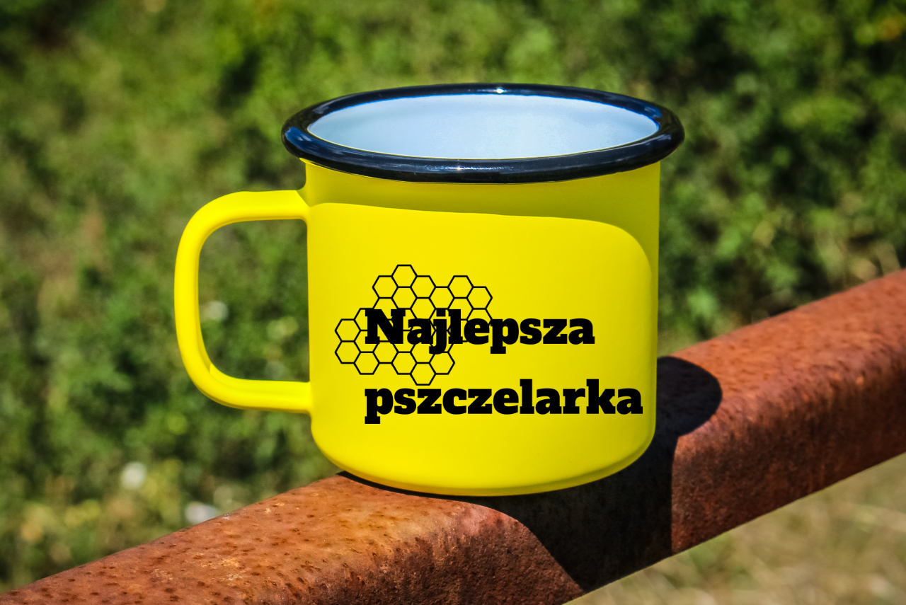 Kubek emaliowany żółty z napisem "Najlepsza pszcelarka" – pszczelarstwo #3