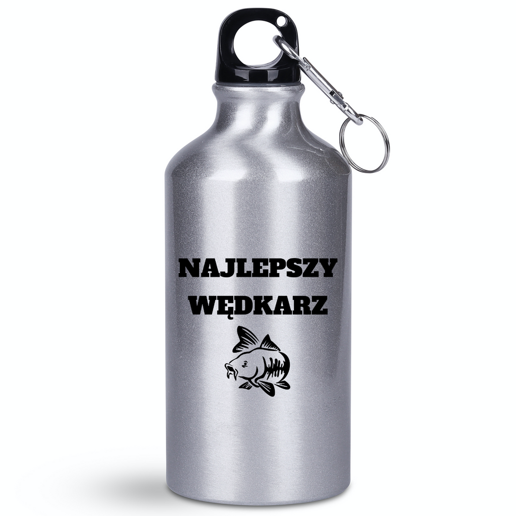 Butelka srebrna 400 ml z nadrukiem "Najlepszy wędkarz" – wędkarstwo #7