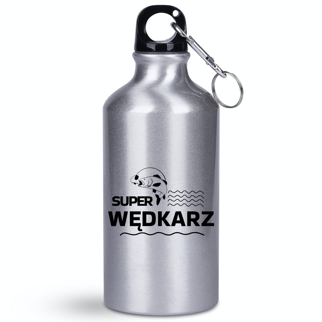 Butelka srebrna 400 ml z nadrukiem "Super wędkarz" – wędkarstwo #9
