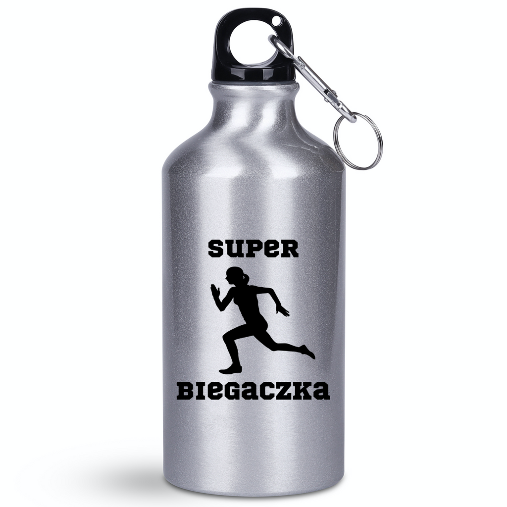 Butelka srebrna 400 ml z nadrukiem "Super Biegaczka" – bieganie #8