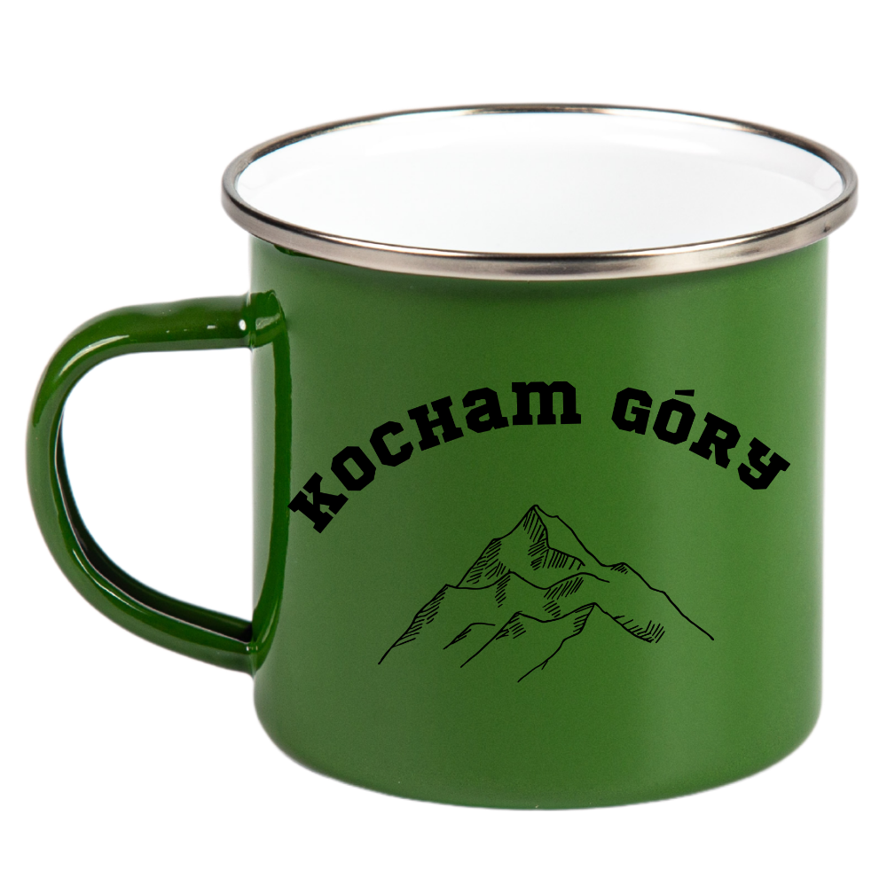 Kubek emaliowany zielony z nadrukiem "Kocham Góry" #8