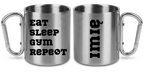 Kubek metalowy srebrny z karabińczykiem i nadrukiem „Eat Sleep Gym Repeat” – na siłownię #7