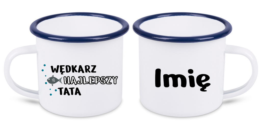 Kubek emaliowany biały z nadrukiem "Tata najlepszy wędkarz" - na dzień ojca, dla taty #10