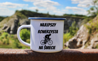 Kubek emaliowany biały z nadrukiem „Najlepszy rowerzysta na świecie” – dla rowerzysty #11