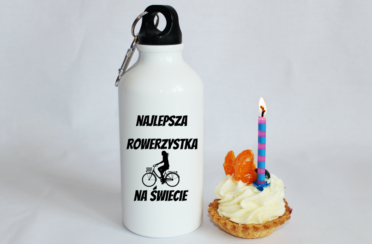 Butelka biała 400 ml z nadrukiem „Najlepsza rowerzystka na świecie” – dla rowerzystki #3