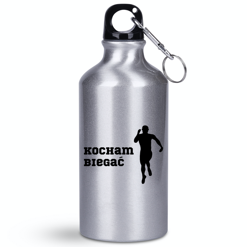 Butelka srebrna 400 ml biegowe z nadrukiem "Kocham Biegać" panów – bieganie #3