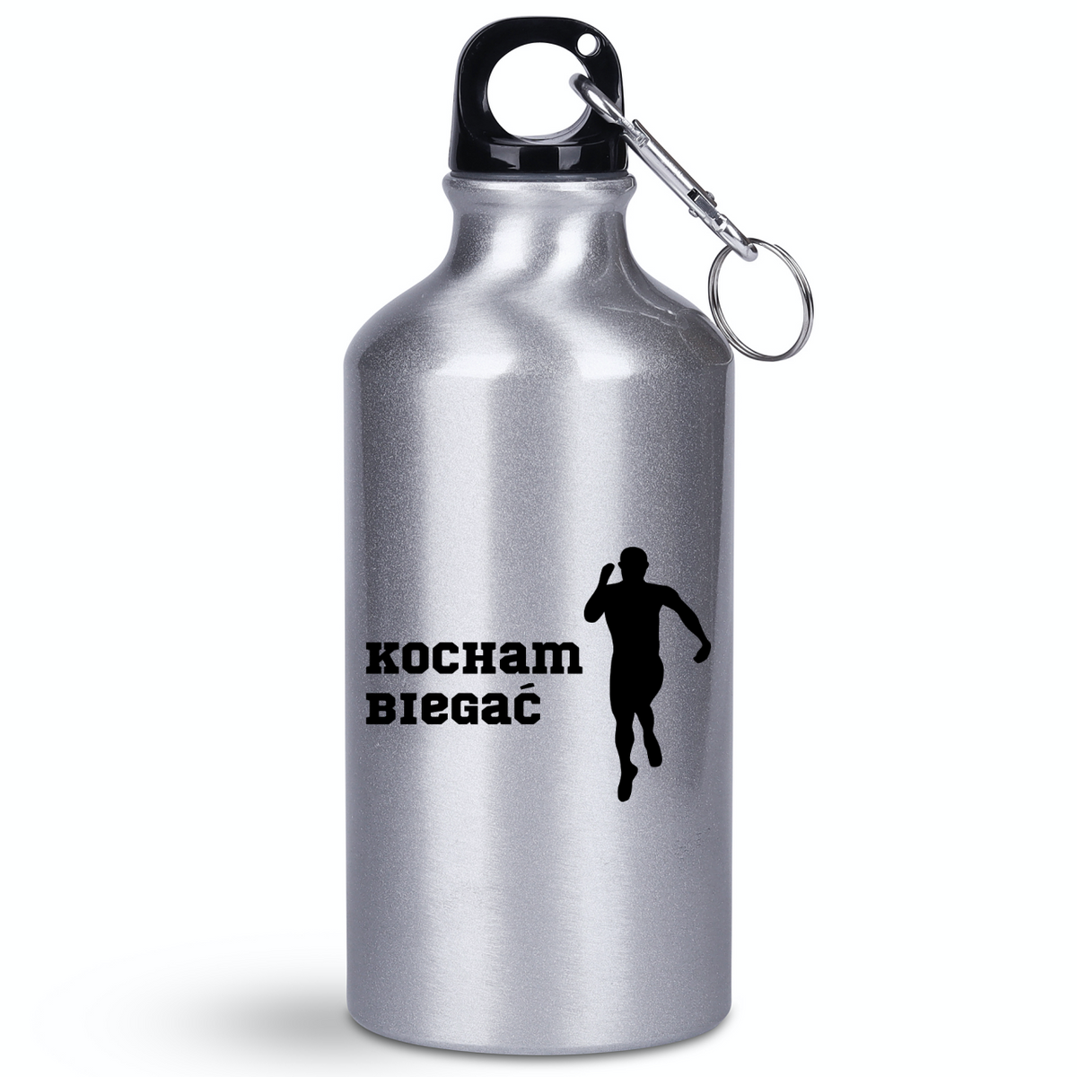 Butelka srebrna 400 ml biegowe z nadrukiem "Kocham Biegać" panów – bieganie #3