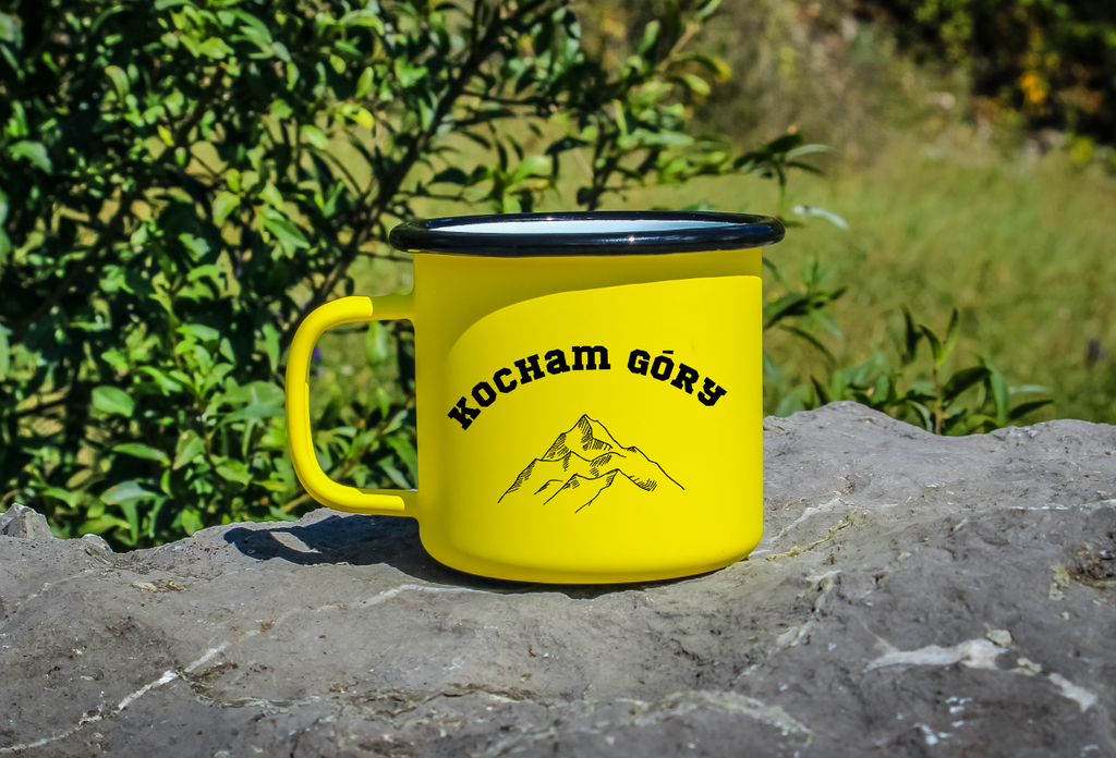 Kubek emaliowany żółty z nadrukiem "Kocham Góry" #8