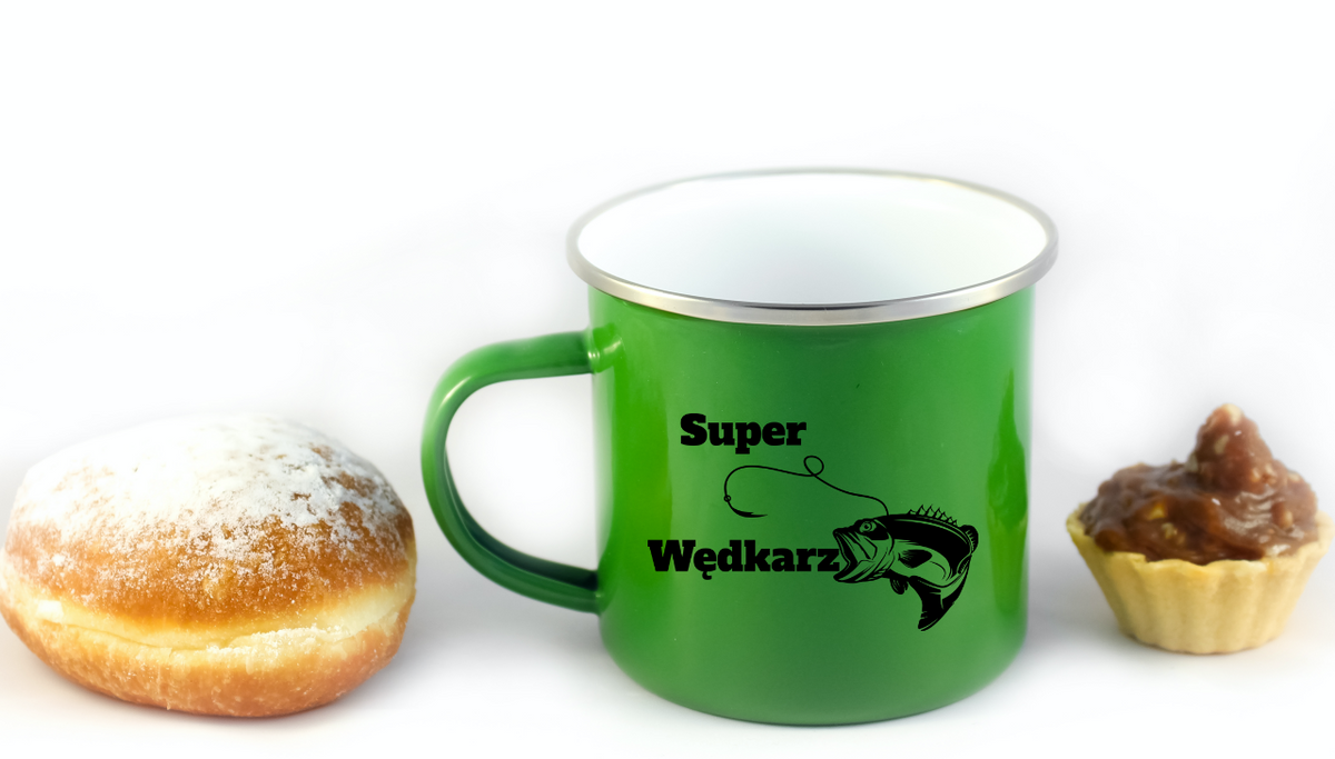 Kubek emaliowany zielony 360 ml z nadrukiem "Super Wędkarz" – wędkarstwo #5