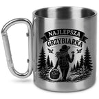 Kubek metalowy z karabińczykiem i nadrukiem „Najlepsza Grzybiarka” – na grzyby #3
