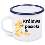 Kubek emaliowany biały z nadrukiem „Królowa pasieki” – pszczelarstwo #9