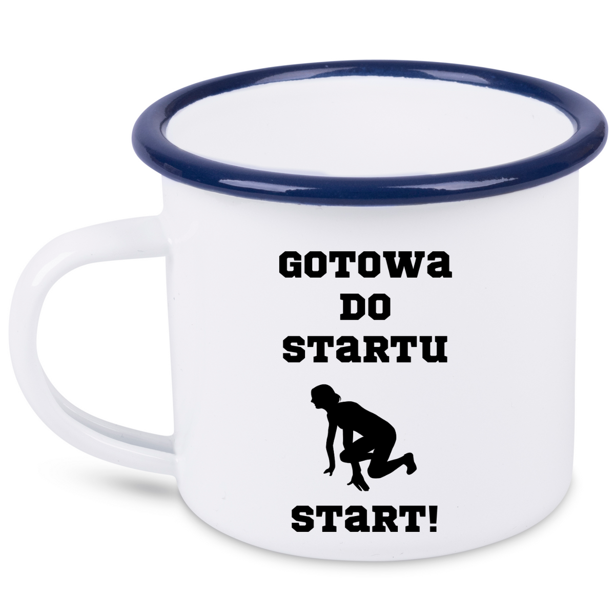 Kubek emaliowany dla biegaczki – z nadrukiem "Gotowa do startu start!" – bieganie #5