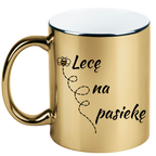 Kubek złoty z nadrukiem „Lecę na pasiekę” – pszczelarstwo #8