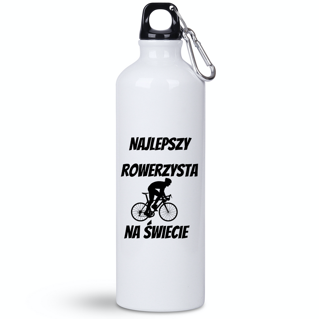Butelka biała 800 ml na rower z nadrukiem „Najlepszy rowerzysta na świecie” – dla rowerzysty #7