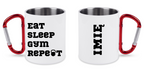 Kubek biały z czerwonym karabińczykiem i nadrukiem "Eat Sleep Gym Repeat" – na siłownię #6
