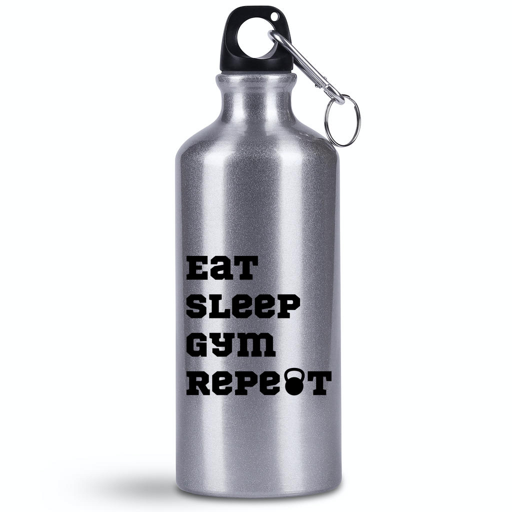 Butelka srebrna 500 ml z nadrukiem "Eat Sleep Gym Repeat" – na siłownię #6