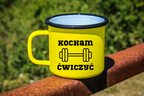 Kubek emaliowany żółty z nadrukiem „Kocham Ćwiczyć” – na siłownię #2