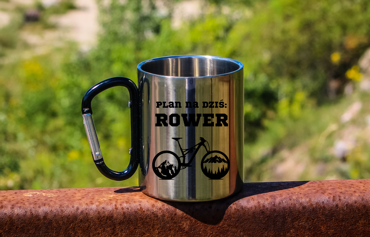 Kubek z czarnym karabińczykiem, nadrukiem „Plan na dziś: Rower” – dla rowerzysty #8