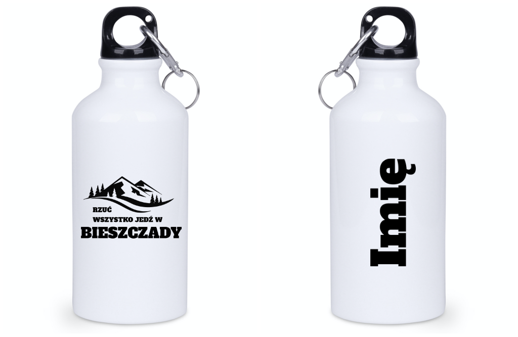 Butelka biała 400 ml z nadrukiem „Rzuć wszystko, jedź w Bieszczady” #5
