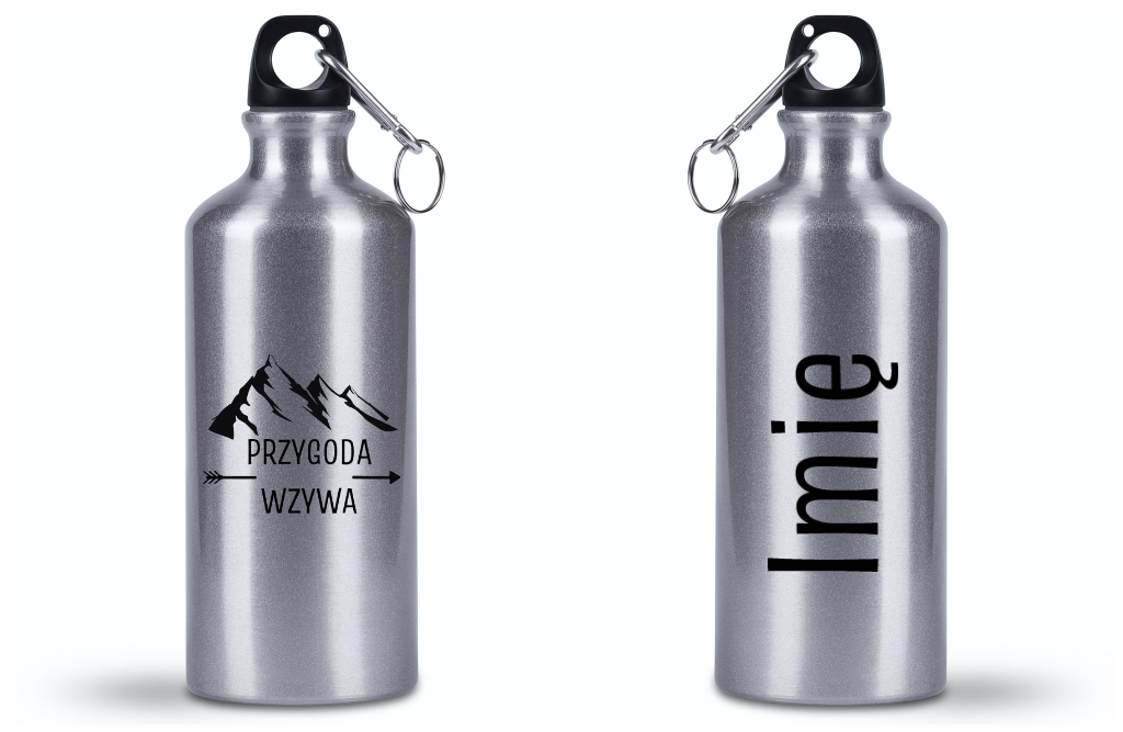 Bidon srebrny 500 ml z grafiką „Przygoda wzywa” - trekking, podróż #5