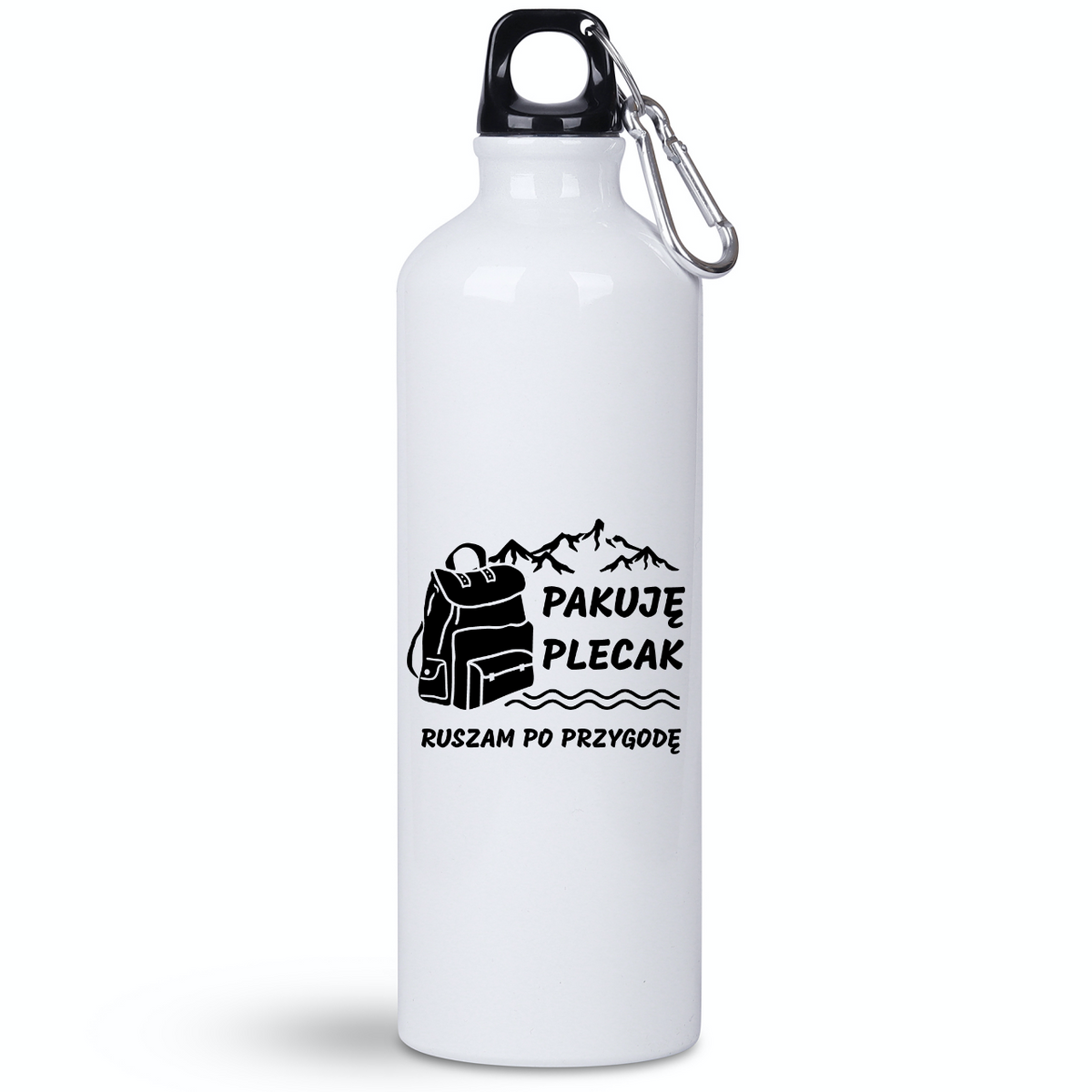 Butelka biała 800 ml z nadrukiem „Pakuję plecak, ruszam po przygodę” #3