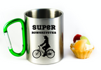 Kubek z zielonym karabińczykiem nadruk "Super Rowerzystka" – rower #7