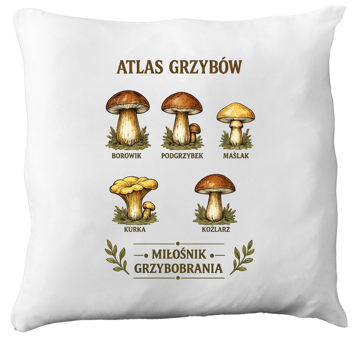 Poduszka prezent dla grzybiarzy z nadrukowaną grafiką "Atlas Grzybów" - grzyby #7